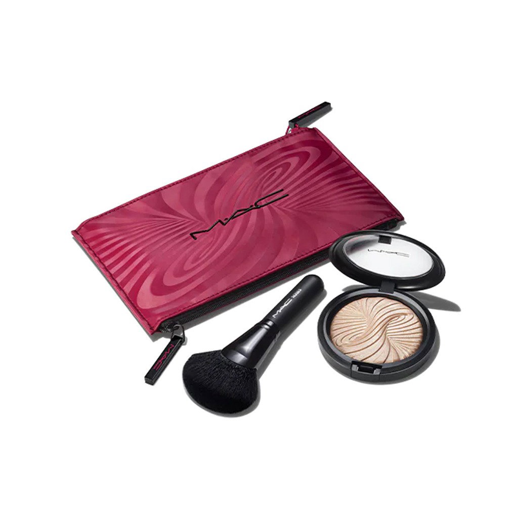 Trick Of The Light Extra Dimension Skinfinish Kit Set MAC: Textile Makeup Bag Burgundy + MAC